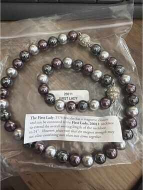 Premier Designs First Lady Necklace Bracelet Set Purple Gray Black Magnetic NEW